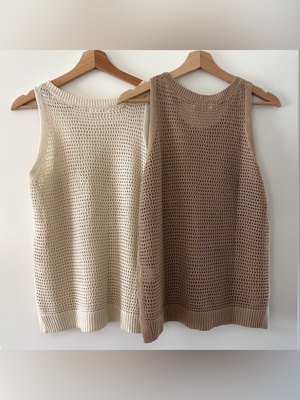 Amazon Pair of Beige and Taupe Crochet Knit Tank Tops - Picture 4 of 6